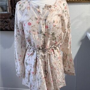 J.Jill Floral Linen Blend Drawstring Dress | Size L